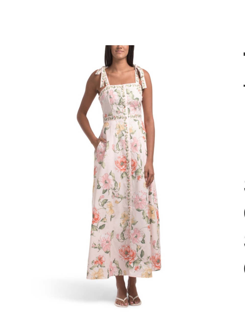 Caroline Constas Pink Floral Tie-Shoulder Maxi Dress